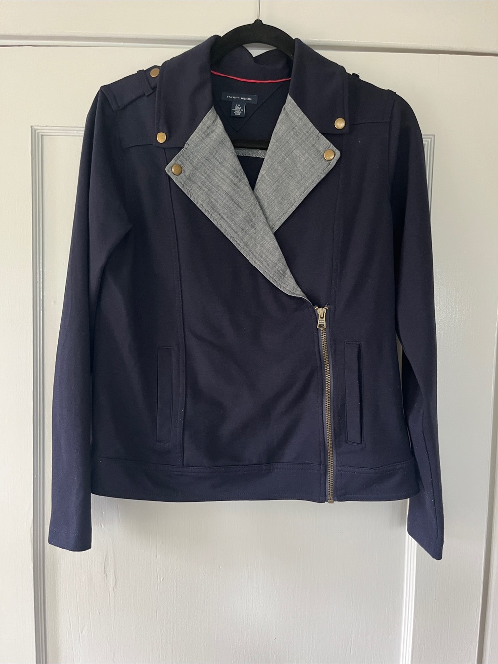 Tommy Hilfiger Navy Moto-Style Zip Jacket with Contrast Lining